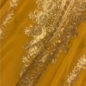 Elegant Yellow and Silver Embroidered Fabric